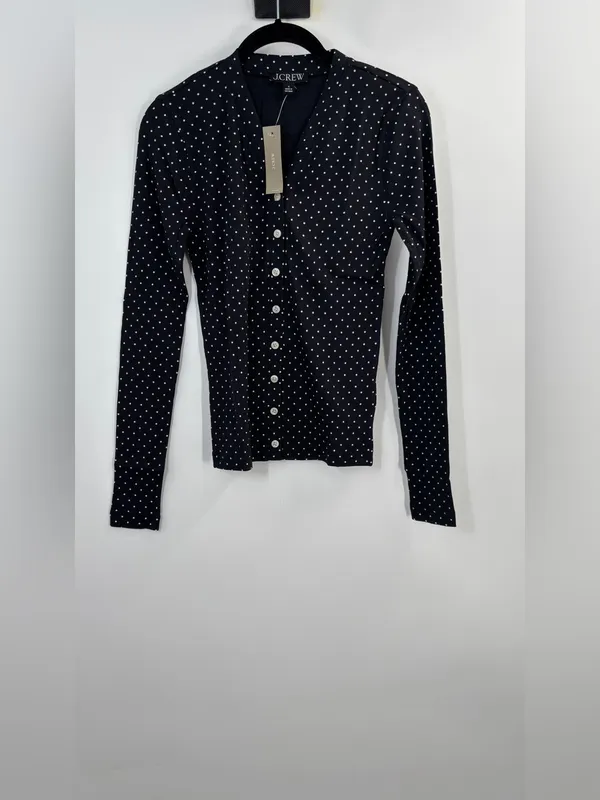 J.Crew Lightweight rib high V-neck cardigan top in dot print - Image 5
