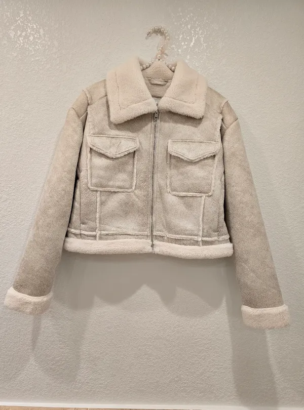 Hollister Faux Shearling Jacket Cream Small - Image 3
