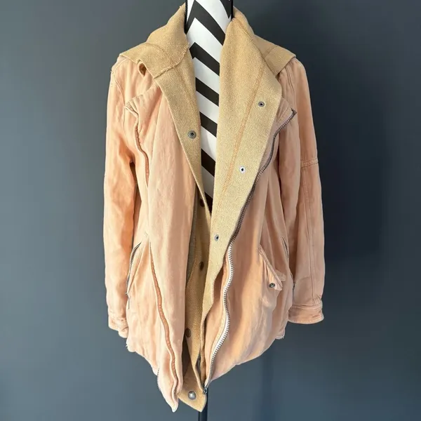 FREE PEOPLE Beachy‎ Hooded Moto Jacket Peach Size Small - Image 2