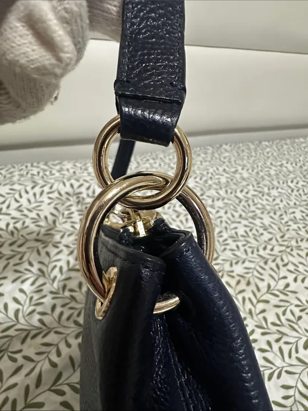Coach Navy Pebbled Leather Shoulder Bag with Long Strap - Image 9