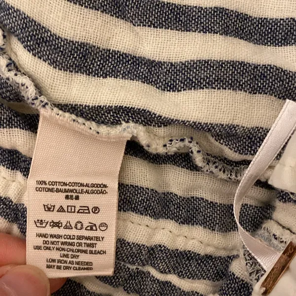 Free People Night Moved Striped Shorts Mid Rise Button Fly White Blue Si… - Image 10