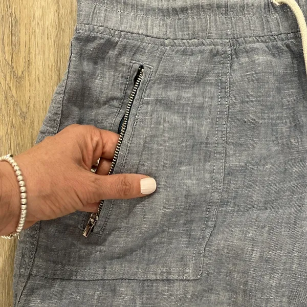 ATHLETA Cabo 100% Linen Wide Leg Pant Women Size 4 Tall Zip Pockets Drawstring - Image 3