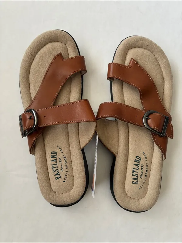 Eastland Women’s Tan Brown Buckle Comfort Slide Sandals - Image 3