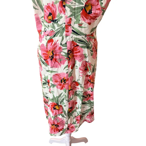 Tahari Floral Midi Dress Womens 12 Pink New Sleeveless Linen Blend Collared‎ - Image 15