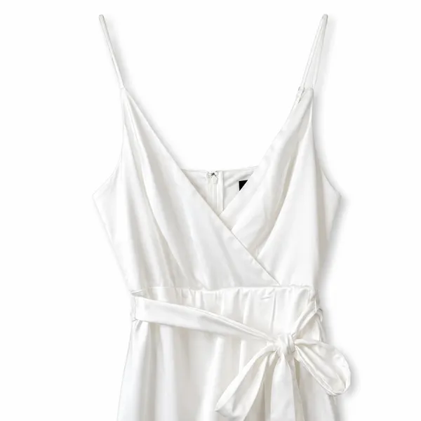 NEW Lulus Joice White Satin Tie Waist Wedding Bridal Shower Midi Dress Medium - Image 7