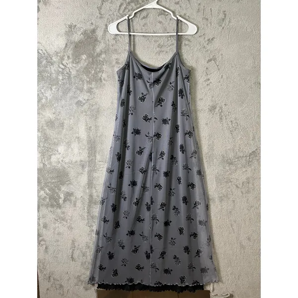 Vintage Y2K‎ Black Sheer Rose Dress Mesh Grunge Goth Large Indie Dark Romance - Image 5