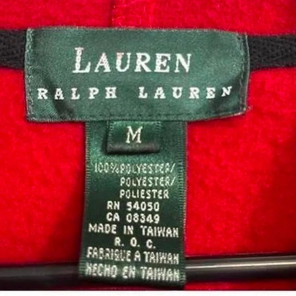 Women’s Y2K Lauren Ralph Lauren 1/4 Zip Fleece Hoodie Red Medium - Image 4