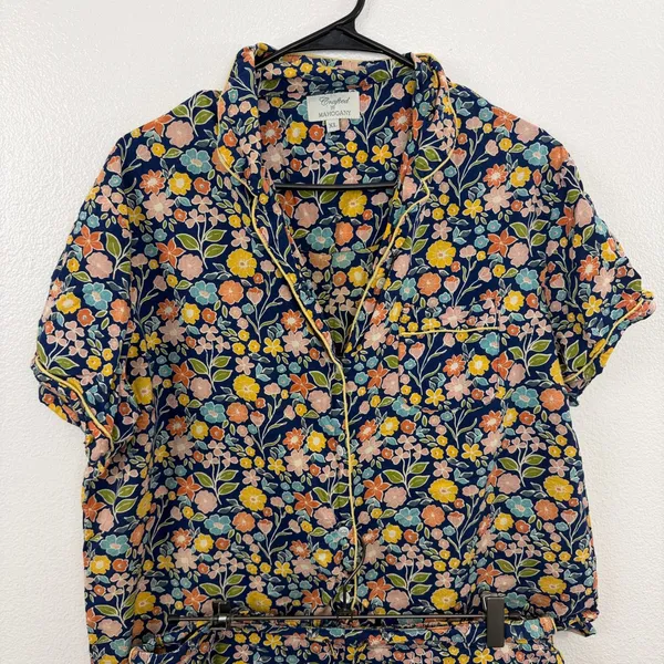 Crafted by Mahogany Pajamas Womens XL Blue Floral Print Cotton Short Sleeve Set - Image 2