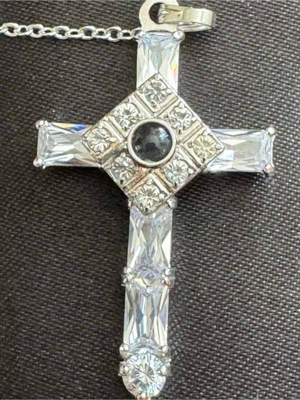 Crystal Cross Necklace 18” .925 Silver Plated Chain NIB - Image 3