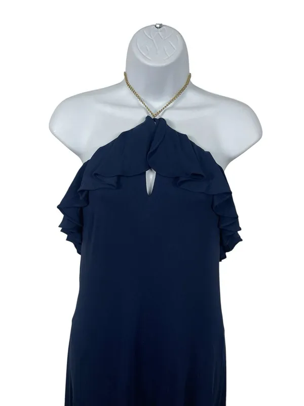 Lauren Ralph Lauren Navy Halter Cocktail Dress Gold Chain Neck Keyhole 8 - Image 3