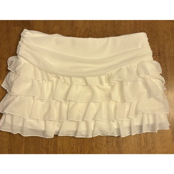 SheIn White Ruffle Mini Skirt Skort Tiered Layered Coquette Fairy Feminine Size Small - Image 2