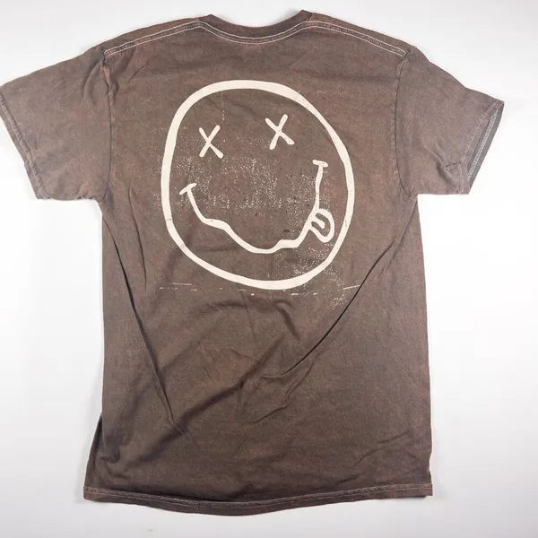NIRVANA Brown Distressed Smiley Band Concert Cotton Tee Size M Unisex - Image 2