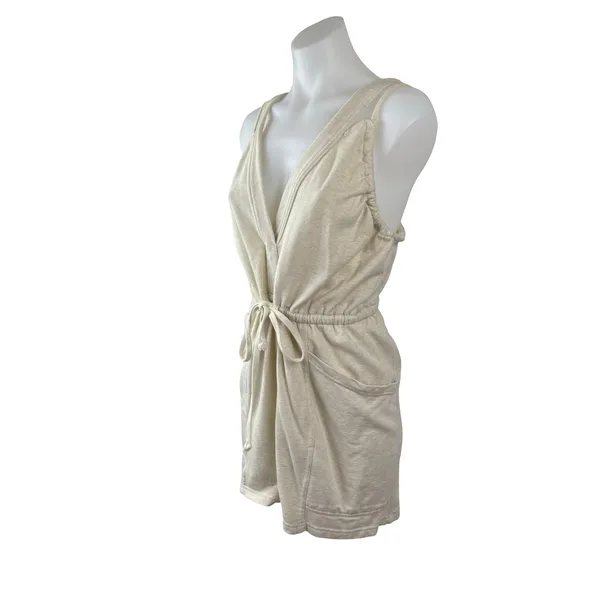 Daily Practice Beige Sleeveless V Neck Tie Waist Cami Tank Romper Shorts Size S - Image 3