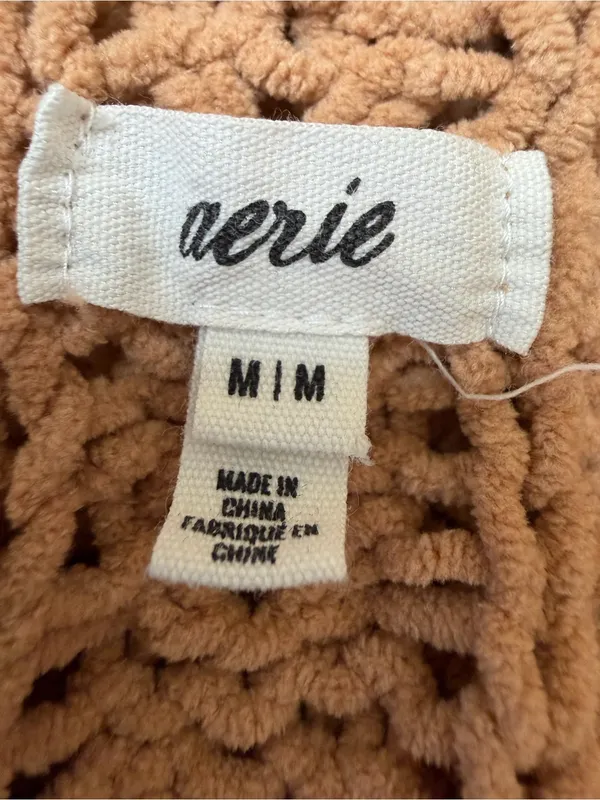 Aerie Cable Car Knit Quarter Zip Pullover Sweater Warm Camel size Medium $98 - Image 5
