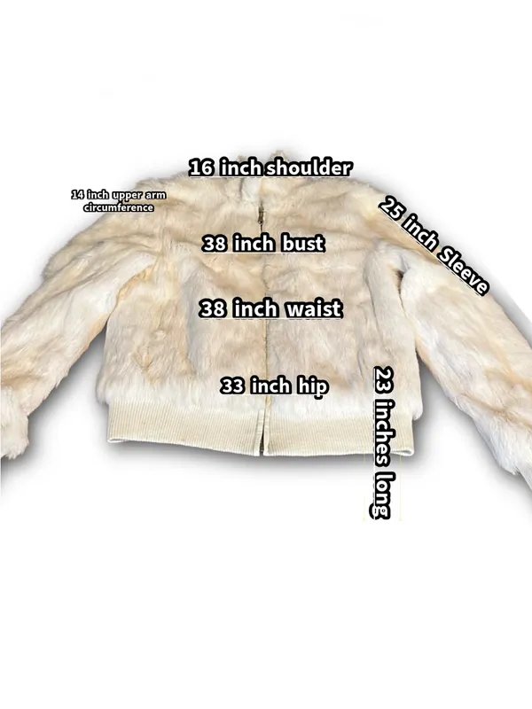 Vintage 1990'S Wilsons Leather Maxima White Rabbit Fur Bomber Jacket (M) - Image 13