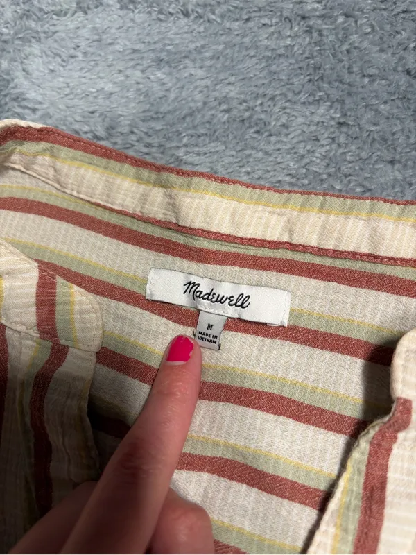 Madewell Striped V-Neck Women’s Top in Cream and Rust medium cotton - Image 2