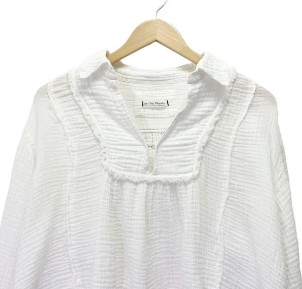 Free People Cozy Dreams Top Textured Cotton Loose Pullover in Soft White Size XS - Image 5