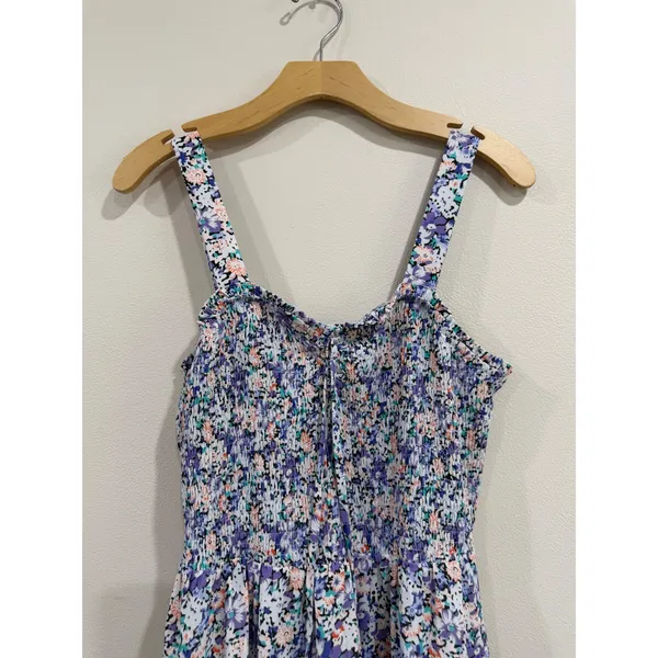 Grace Karin Floral Smocked Midi Dress Purple Blue Ruffle High Low Hem Large - Image 6