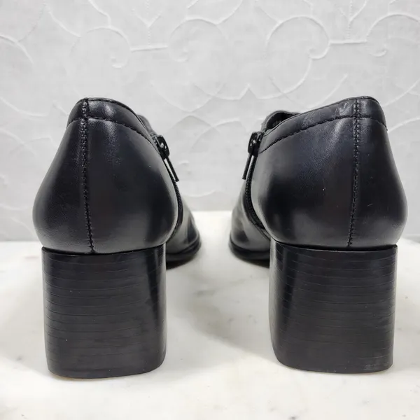Naturalizer Stitch In Time Ankle Boots 7.5 Black Leather Chunky Heels Square Toe - Image 6