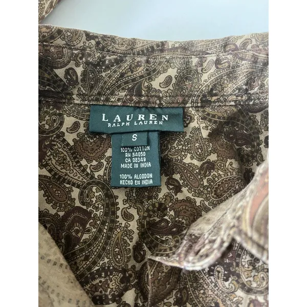 Ralph Lauren Paisley Button Down Shirt Brown Multicolor Long Sleeve Small - Image 4