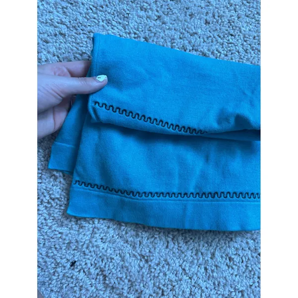 vintage Boho Embroidered Silk Blend Tank Top Turquoise Beaded Sleeveless Knit - Image 5
