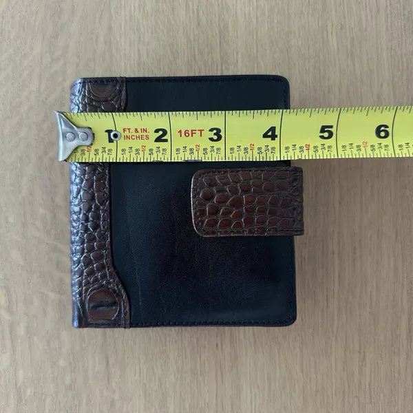 Brahmin Womens Bifold Vtg Leather Wallet Kiss Lock Croc Alligator Black Brown - Image 15
