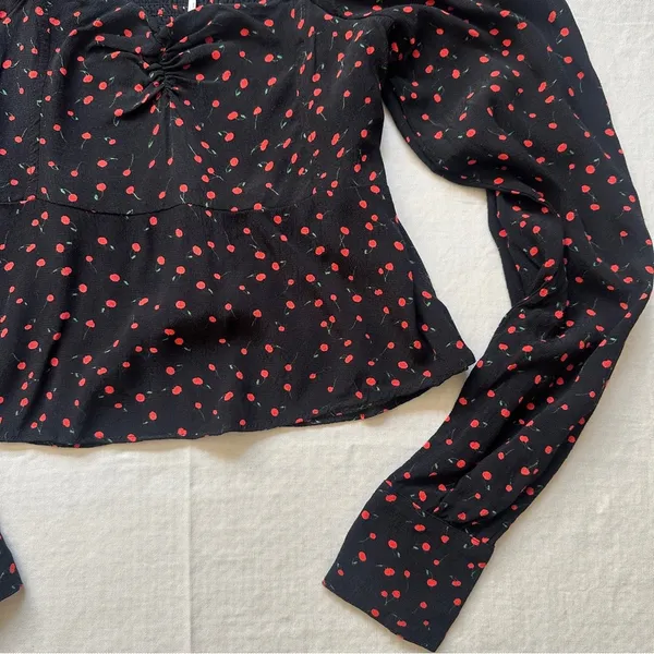Julia Sweetheart Cherry Print Long Sleeve Top Blouse - Image 6
