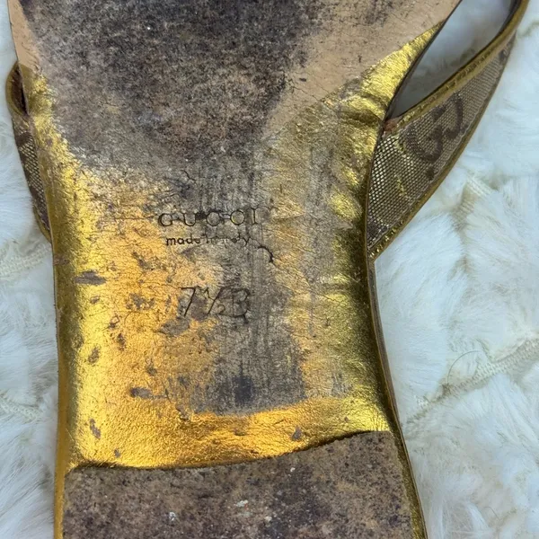 Gucci Gold and Brown Sandals with Metallic Straps - Image 8