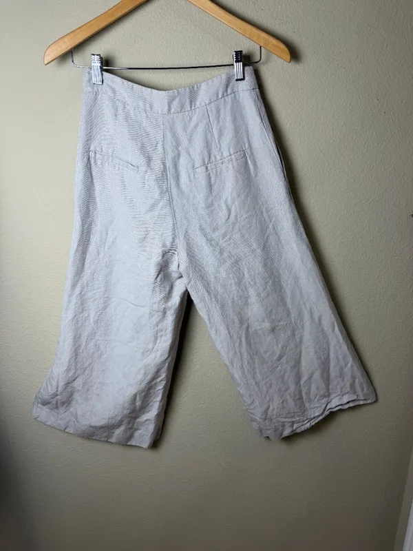 MANGO Suit Cropped Khaki Tan Linen Blend Trousers Pants Size 2 - Image 4