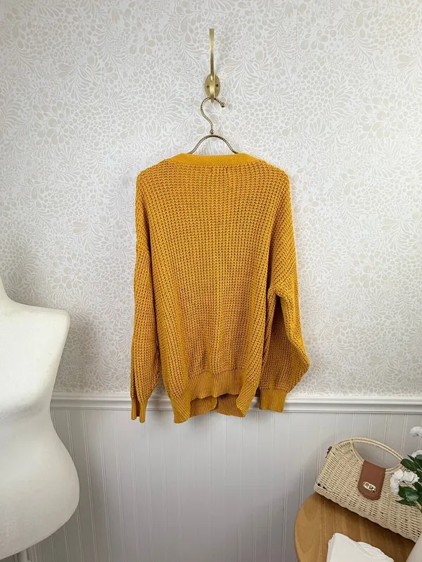 Qualfort Mustard Yellow 100% Cotton Button-Down Cardigan Sweater - Size - Large - Image 2