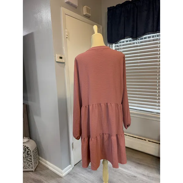 Nine West XL Dusty Rose Tiered Babydoll Tunic Dress Boho Flowy Long Sleeve - Image 5
