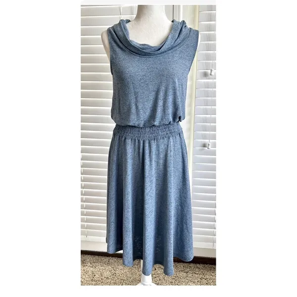 Soft Surroundings XL Tall Blue Kerry Dress Sleeveless Cowl Neck Smocked Waist - Image 3