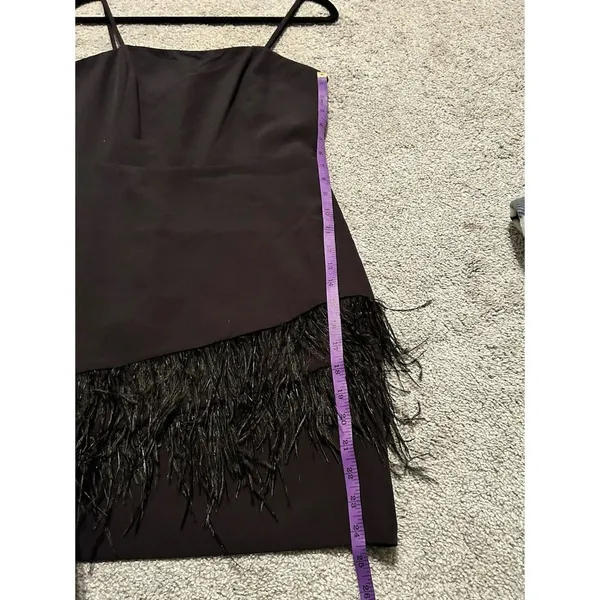 Sam Edelman Size 6 Spaghetti Strap Asymmetrical Feather Trim Mini Sheath Dress‎ - Image 6
