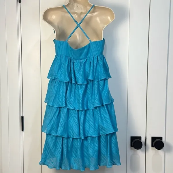 Vintage Trina Turk Y2K Ruffle Tiered Mini Dress 4 Blue Party Mermaid Whimsy Chic - Image 3