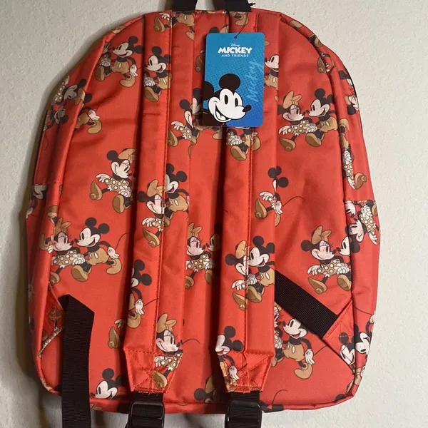 NWT Disney Mickey Mouse & Minnie Mouse print Coral Classic Backpack - Image 5