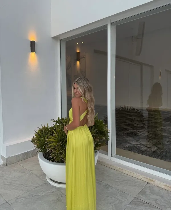 Zara maxi long bohemian lime lemon yellow summer wedding vacation casual - Image 2