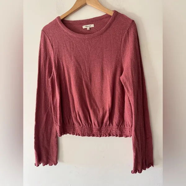 Madewell Smocked Bell‎ Top Mauve Dusty Pink Long Sleeve L2497 - Image 2