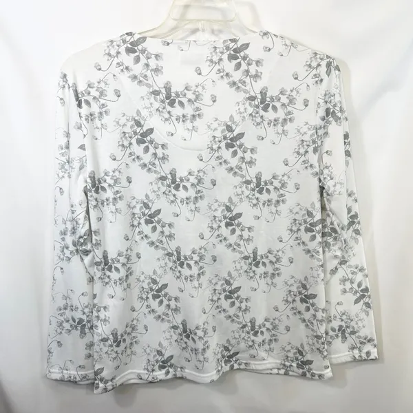 Body Touch Medium Pajama Set‎ White Gray Floral Long Sleeve Lounge Feminine 367 - Image 5