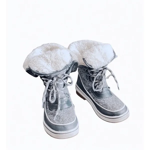 Time And Tru‎ Womens Size 6 Gray Snow Boots High Top Foldable Faux Fur - Image 3