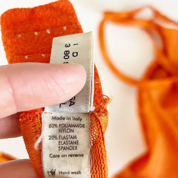 Moschino Womens Orange Heart Flocked‎ Mesh Vintage Italian Lingerie Bra Size 36B - Image 8