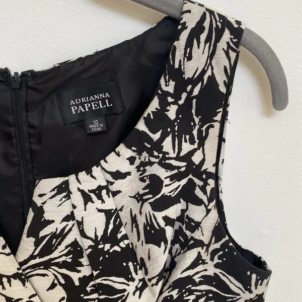 Adrianna‎ Papell Black Ivory Floral Fit & Flare Dress Size 10 - Image 3