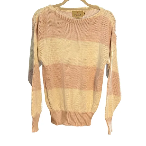 J. Crew Cream & Pink Crew Neck Sweater Sz S Vintage‎ - Image 2