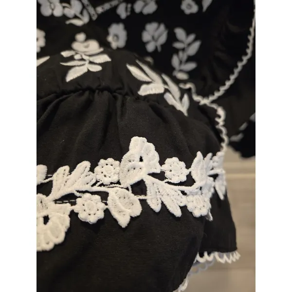 SHEIN Floral Embroidered Peplum Blouse Black V-Neck Ric Rac Top Women Size M - Image 2