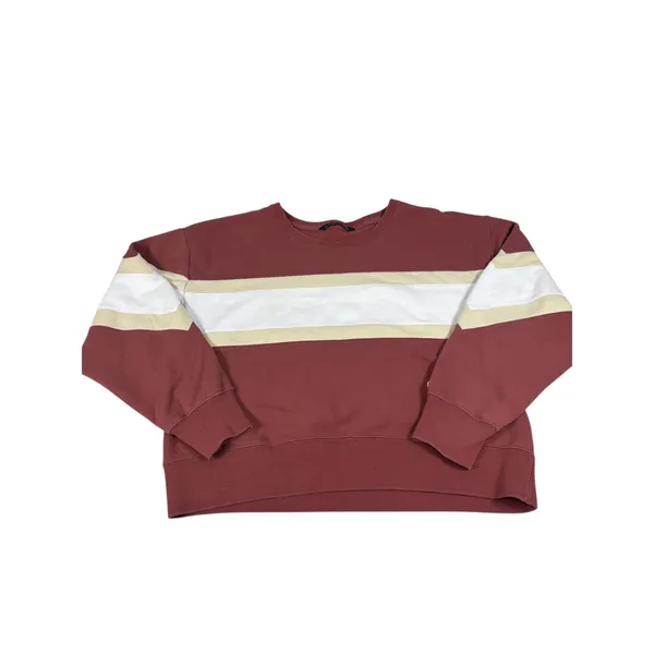 Abercrombie & Fitch Burgundy White Striped Crewneck Sweatshirt XL Cotton‎ Blend - Image 2