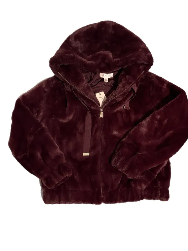 NWT Nordstrom Philosophy Faux Fur Coat Size Medium Burgundy - Image 2