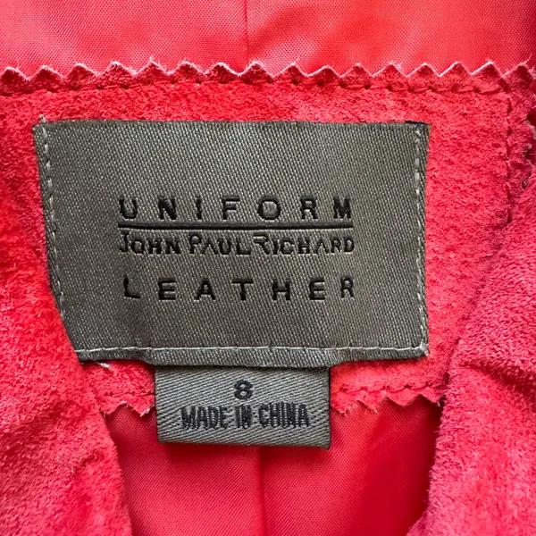 Vintage Uniform Jacket 100% Leather Suede Zip Up Red 8 - Image 7