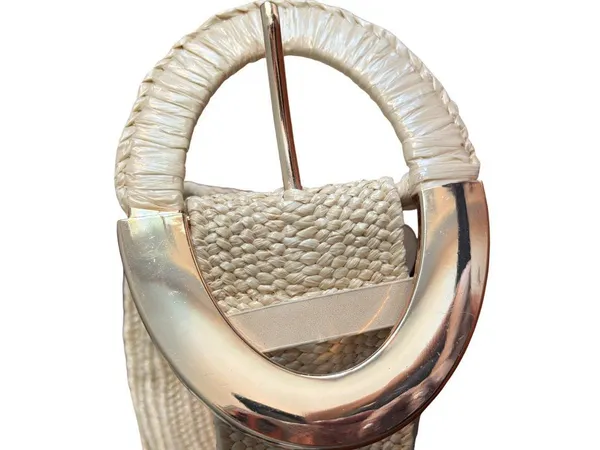 Woven Belt Gold Oval Buckle Raffia Wrapper Adjustable 4.5" Buckle 41" - Image 2