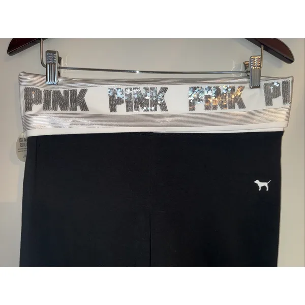 NWT 2016 Victoria's Secret PINK‎ Bling Foldover Flare Leggings Yoga Pants SZ L - Image 2