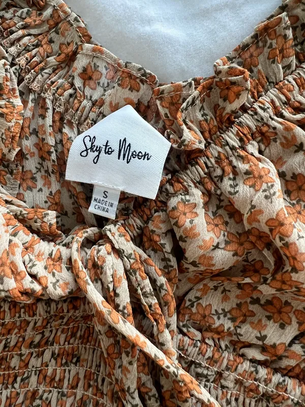 Smocked Mini Dress in Rust Floral Print - Image 2