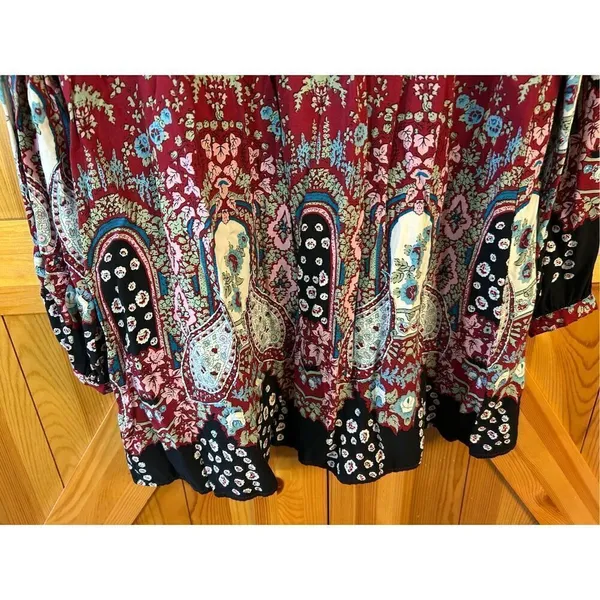Entro Anthropologie Boho Lace Tunic Shift Dress Red Floral Women Small (0948) - Image 3